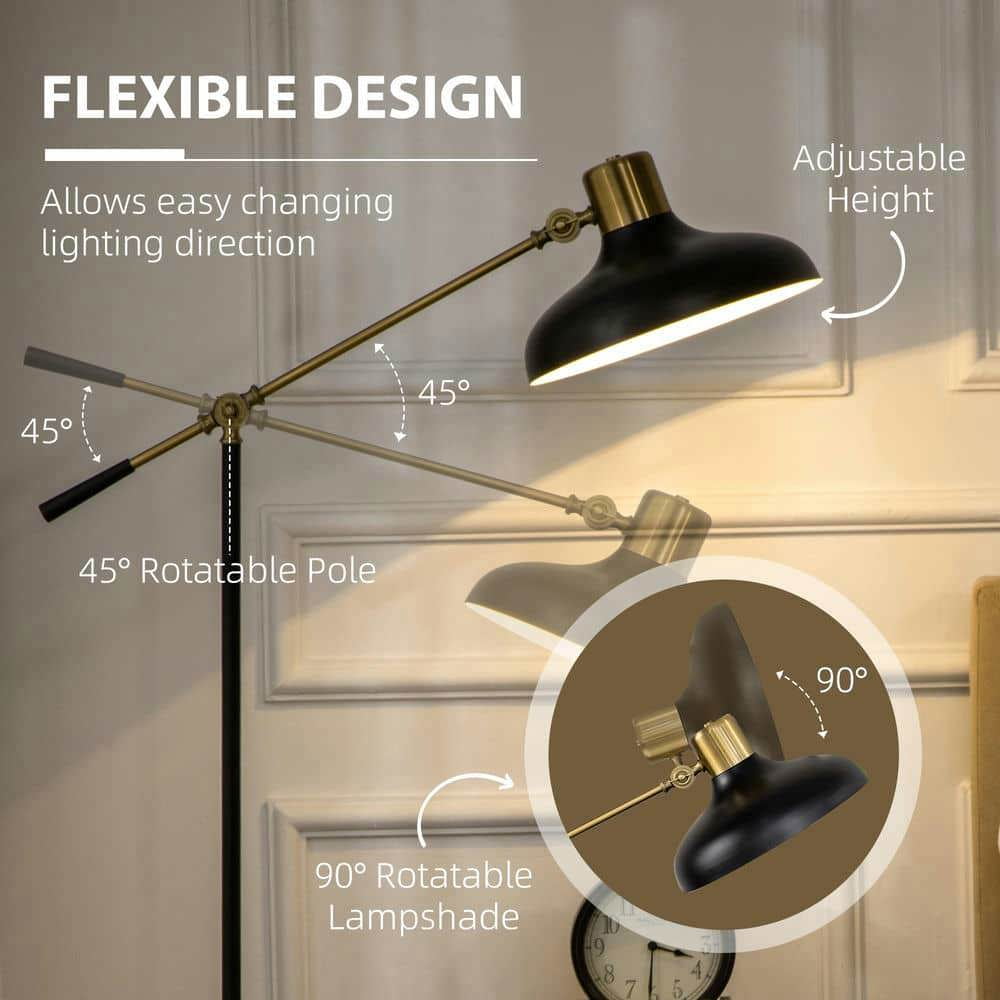 Spaco Adjustable Floor Lamps, Standing Lamp with Balance Arm, Tall Lamp for Indoor as Living Room, Bedroom, Office, Black