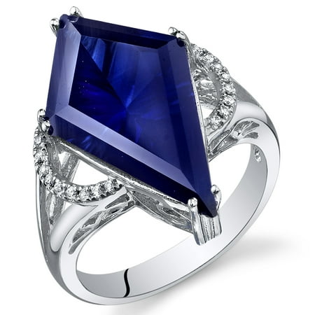 Peora 8.00 Ct Created Blue Sapphire Engagement Ring in Rhodium-Plated Sterling Silver