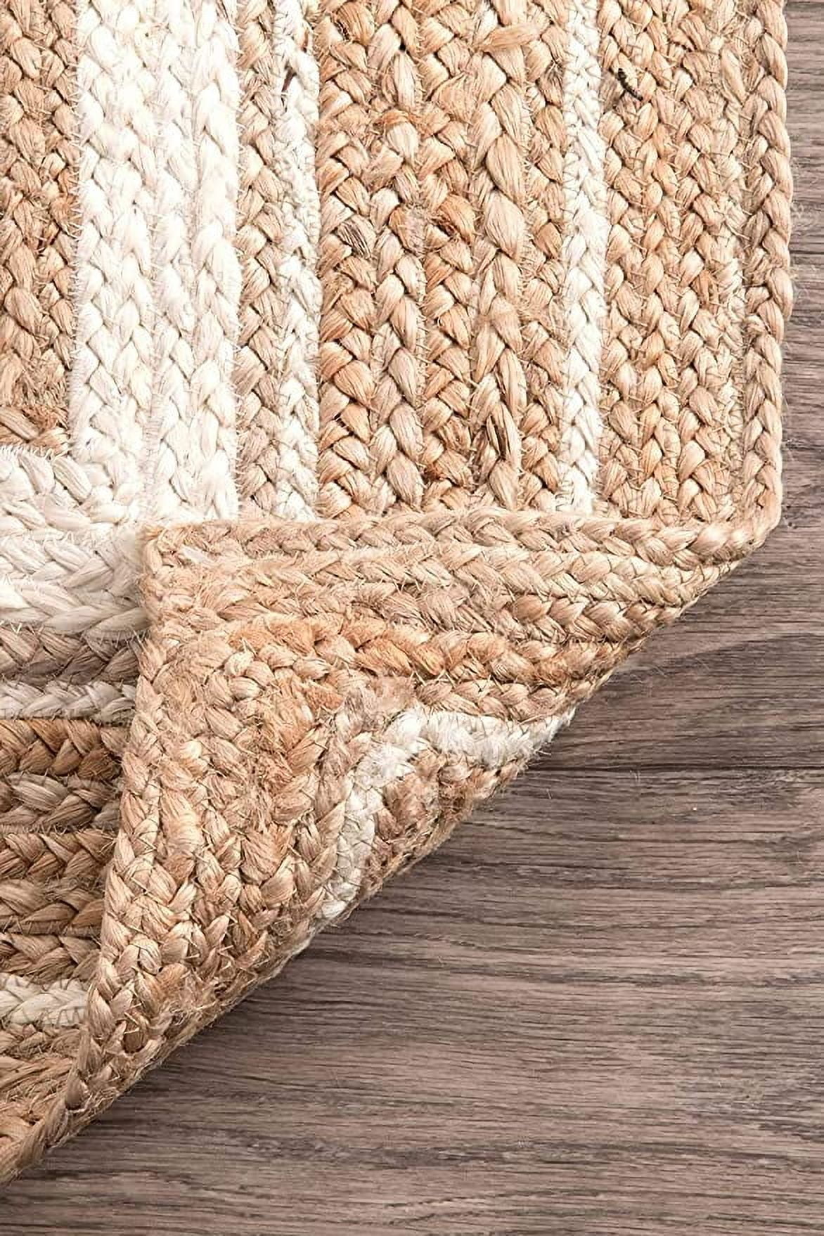Ripaz Vogue Jute Rug Hand Woven Rectangle Beige + White Border Living Room Area Rug (2X12 Ft)