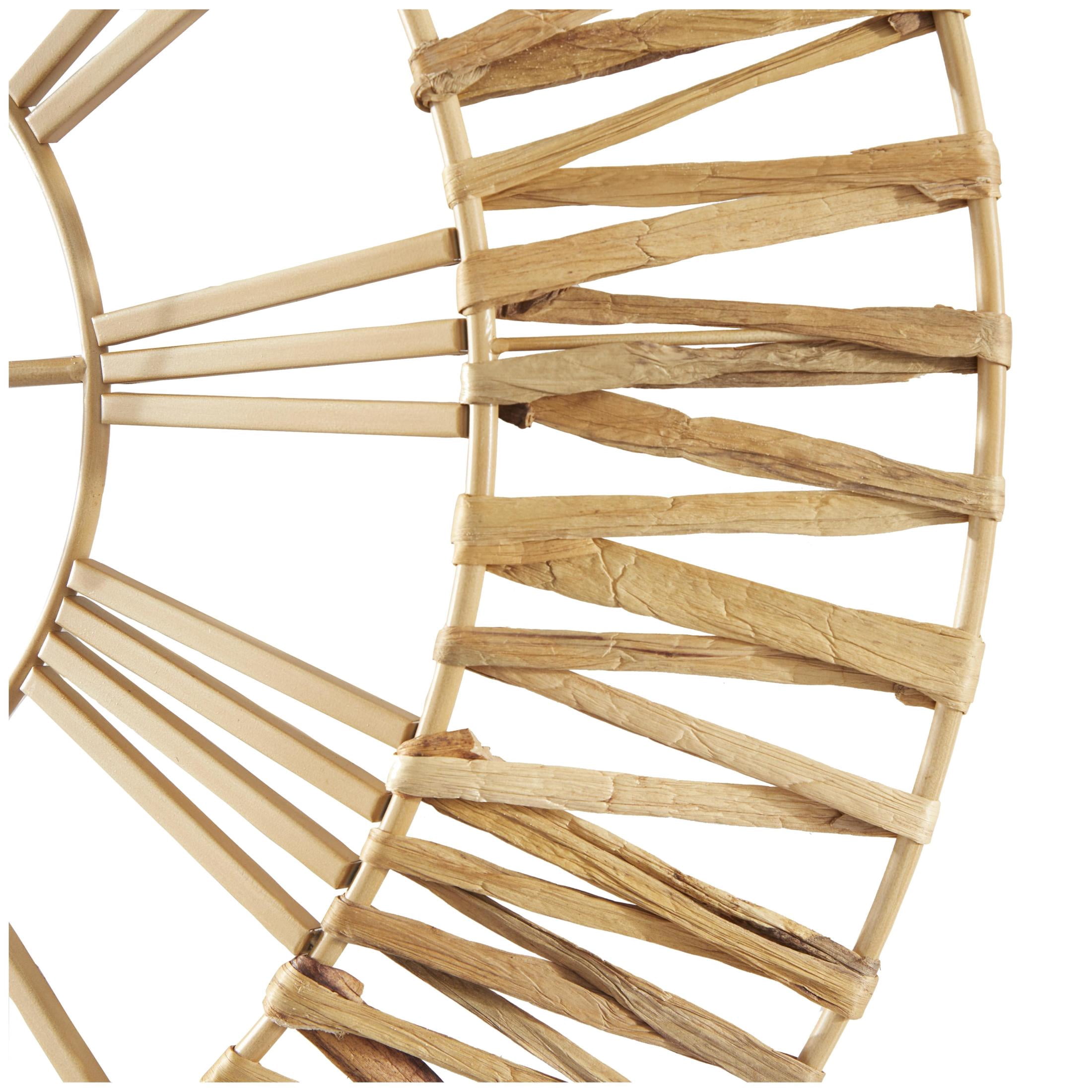DecMode 31" Brown Seagrass Woven Wall Clock with Gold Metal Frame