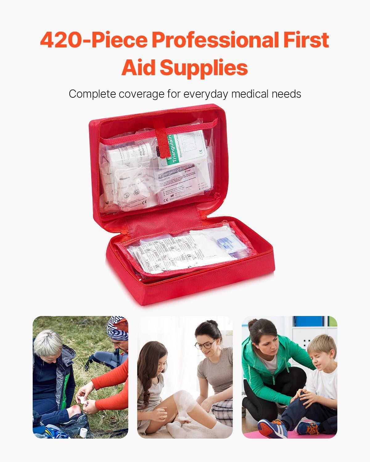 420 Piece 600D Nylon Large Survival First Aid Kit Emergency Medical Supplies for Home Car Office Travel Camping Hiking Sports Vehicle Outdoor