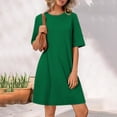 thumbnail image 2 of biudgviw Robe T-Shirt pour Femmes Printemps Été Manches Mi-Longues Col Rond Longueur Genou Tunique Robe Midi Ample, 2 of 7