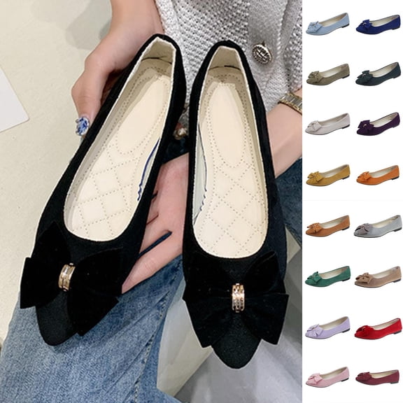 Womens Pointed Toe Suede Ballet Flats Bow-Knot Slip-Ons Dressy Casual Comfortable Wear to Work Loafers Yellow 9.5(43)