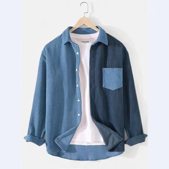 Men's Color-Block Corduroy Shirt, Loose Long Sleeve Button-Up for Casual Streetwear Layers
