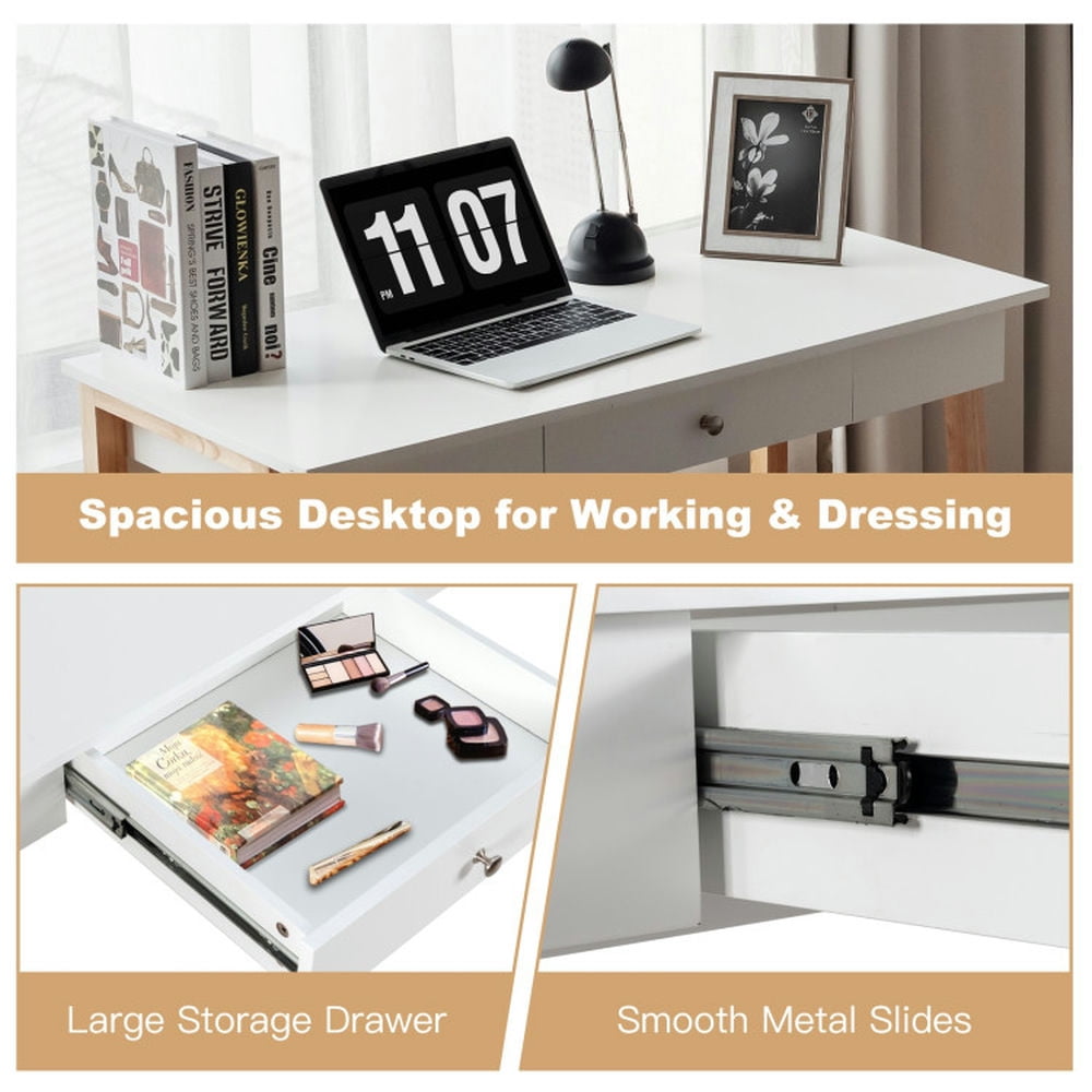 Demi Bonn Computer Desk Laptop PC Makeup Vanity Table, Small Home Office Desk Study Writing Table, Beige