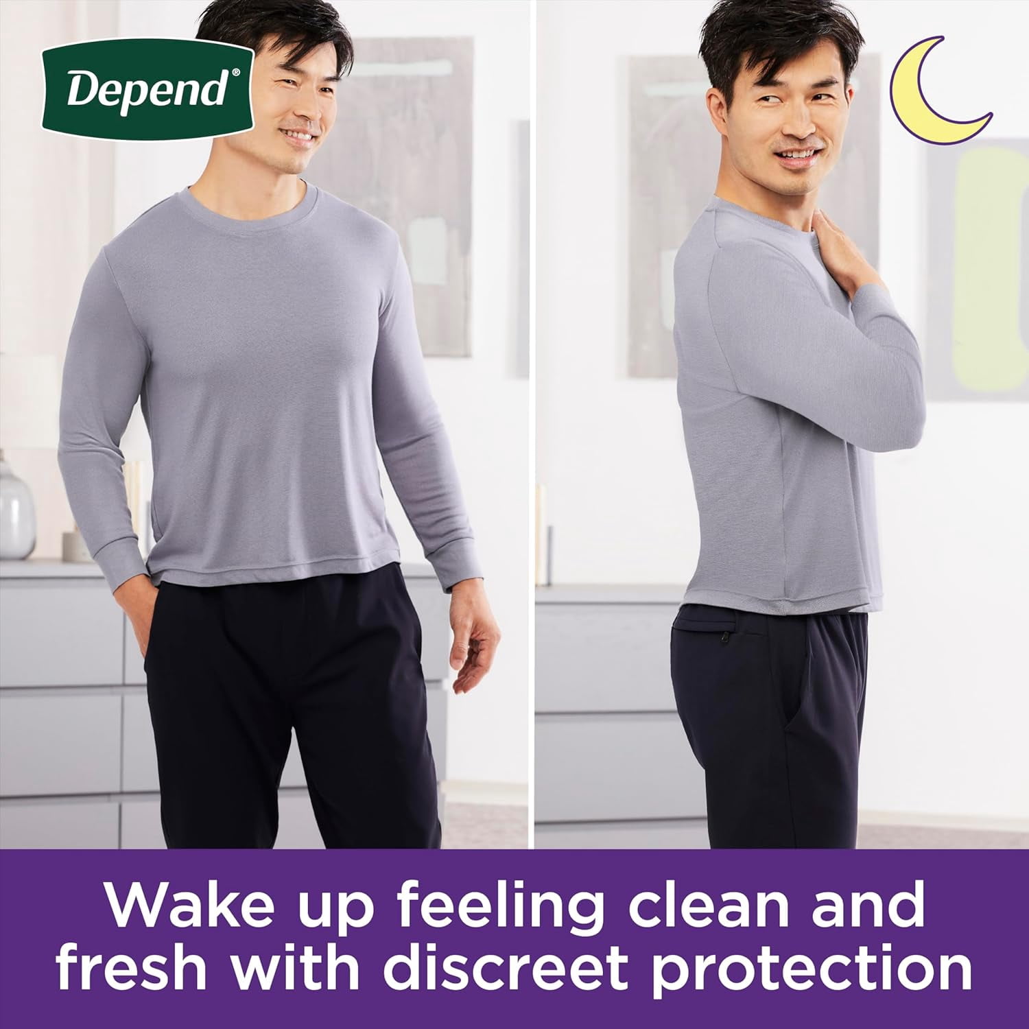 Depend Night Defense Adult Incontinence Underwear for Men, Disposable, Overnight, Large, Grey, 72 Count, Packaging May Vary