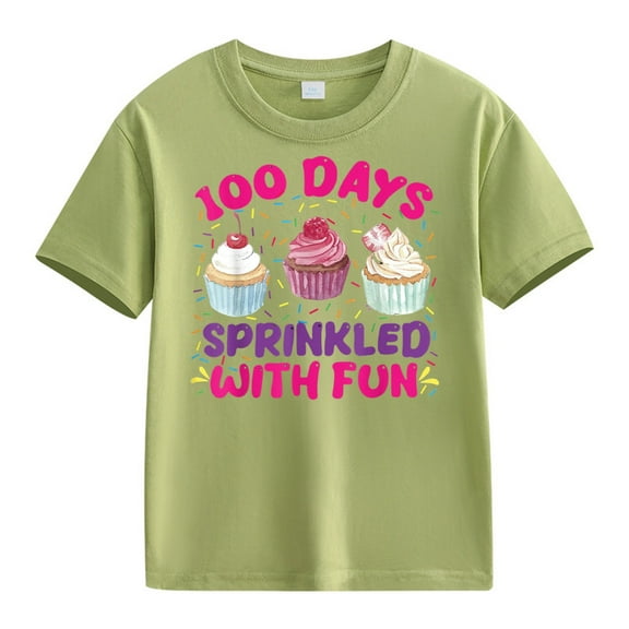 XQYLOS Kids' Back-To-School 100 Days Of Knowledge Tee Girls And Boys Casual Short Sleeved T Shirt 100 Days Of School Opening 100 Days Anniversary Personality Loose Short Sleeved T shirt