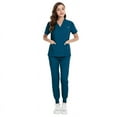 thumbnail image 2 of Scrub for Women Scrubs Top with Classic V-Neck Jogger Pants Medical Nursing Uniform Scrub Set Caribbean Blue L, 2 of 8