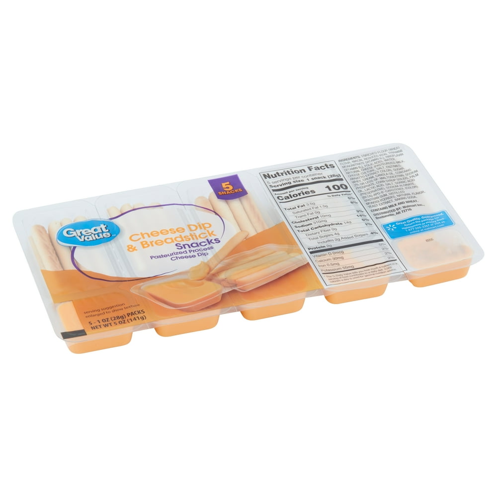 Great Value Cheese Dip & Breadsticks Snacks, 1 oz, 5 Count Walmart