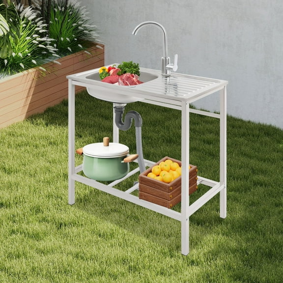 Commercial Washing Station Freestanding Sink 360° Faucet Workstation with Storage