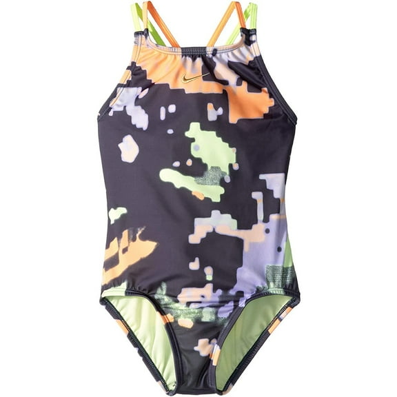 Nike Kids Girl's Glitch Spiderback One-Piece, Orange Pulse, LG (14 Big Kids)