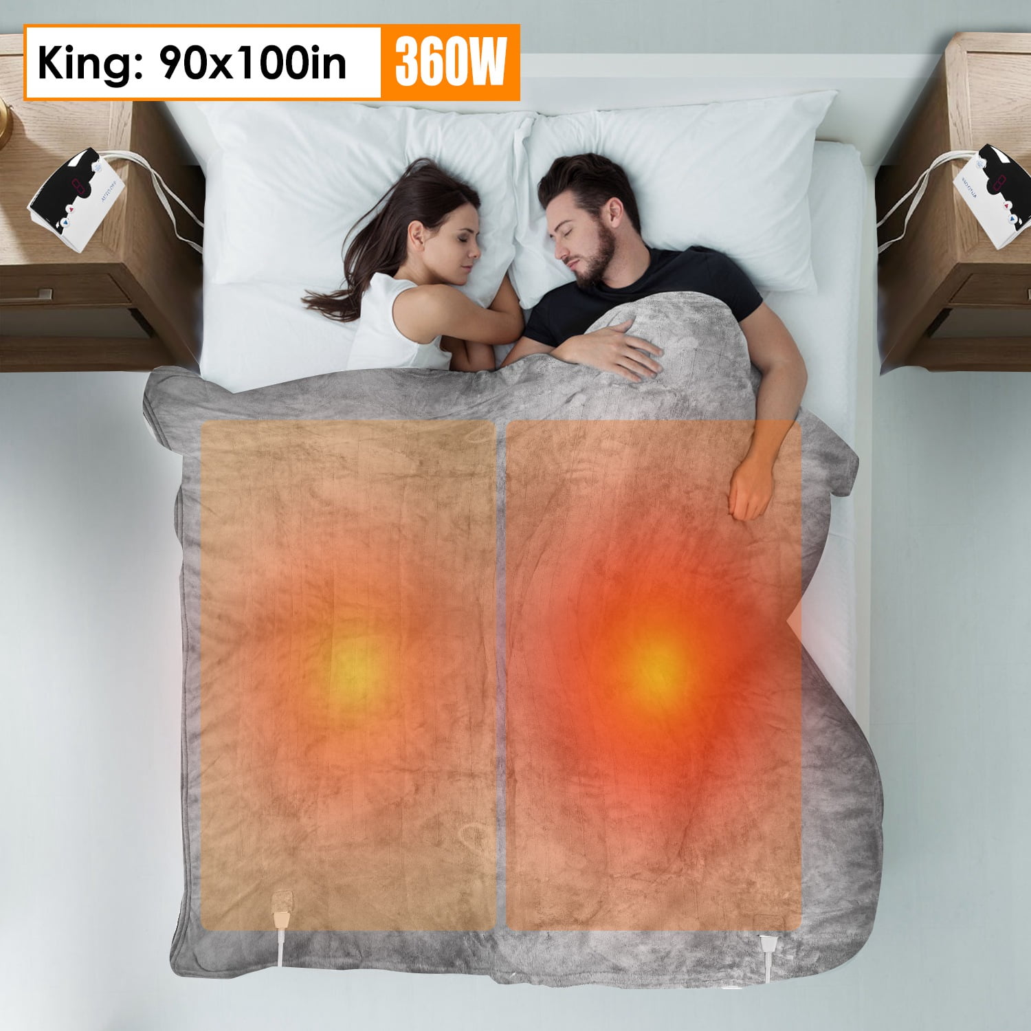 Heated Blanket, Electric Heated Blanket 90"x100" King Size, Soft Cozy Flannel Warming Blanket with Dual Controller, 10 Heating Levels, 10 Hours Auto off, Machine Washable