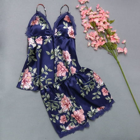 

knqrhpse Lingerie For Women Sleepwear Lace Flower Underwear Jumpsuit Blue L