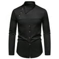 thumbnail image 2 of Men Clothing, Men's Stand-Up Collar Formal Shirt, Irregular Long-Sleeved Business Shirt with Oblique Buttons, 2 of 6