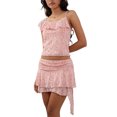 thumbnail image 2 of Women’s 2 Piece Summer Outfits Sleeveless Ruffle Trim Crop Cami Tops + Mini Skirt Set Clubwear, 2 of 10