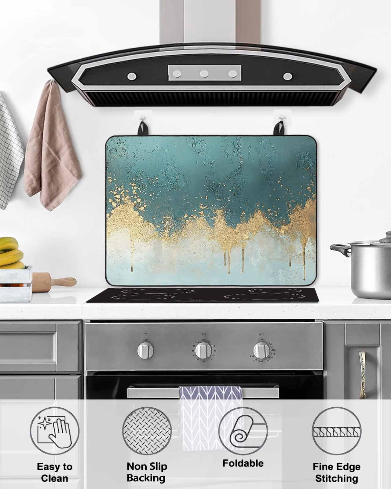 nqOlkjepod Large Induction Cooktop Protector Mat 24"x21", Modern Teal Turquoise Stove Top Covers for Electric Stove, Abstract Oil Painting Minimalist Art Stove Burner Cover Mats Stove Cover