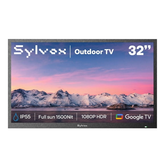 SYLVOX 32" Outdoor TV, 1500nits Smart Google TV, 2K 1080p Full HD Television, HDR10 , IP55 Waterproof TV for Full Sun (Pool SE)