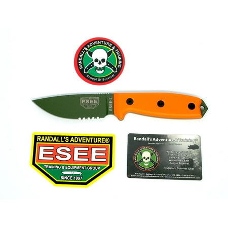 ESEE 3P-KO-OD Fixed Blade Knife OD Green 1095 Carbon Steel & Orange G10 Knives w/o Sheath