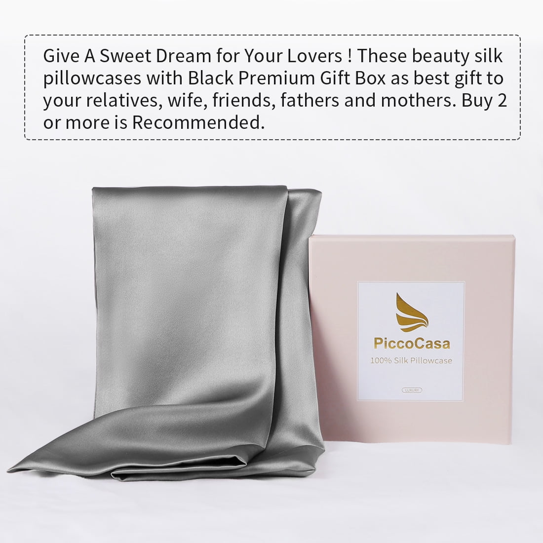Unique Bargains 3 Pack 25 Momme Smooth Silk Pillowcase, Standard, Gray