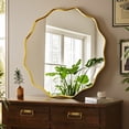 thumbnail image 6 of BEAUTYPEAK 24" Wavy Round Bathroom Mirror Wall Decor with Deep Frame, Gold, 6 of 11