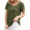 thumbnail image 1 of Birdeem T-Shirt à Boutons pour Femmes, Décontracté, Ample, Uni, Col Ras du Cou, Manches Courtes, 1 of 6