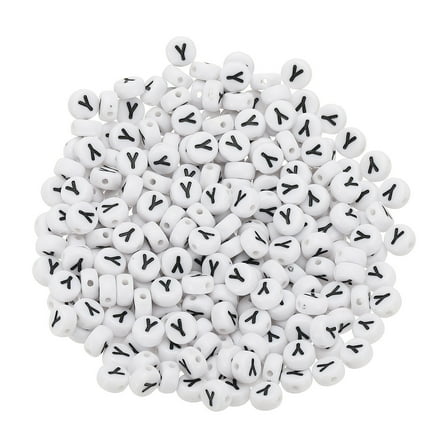 Uxcell Round Letter Beads, 300 Pcs Letter Y Acrylic Alphabet Beads White Beads Black Letters for Jewelry Making Bracelets Making Necklaces DIY, Black