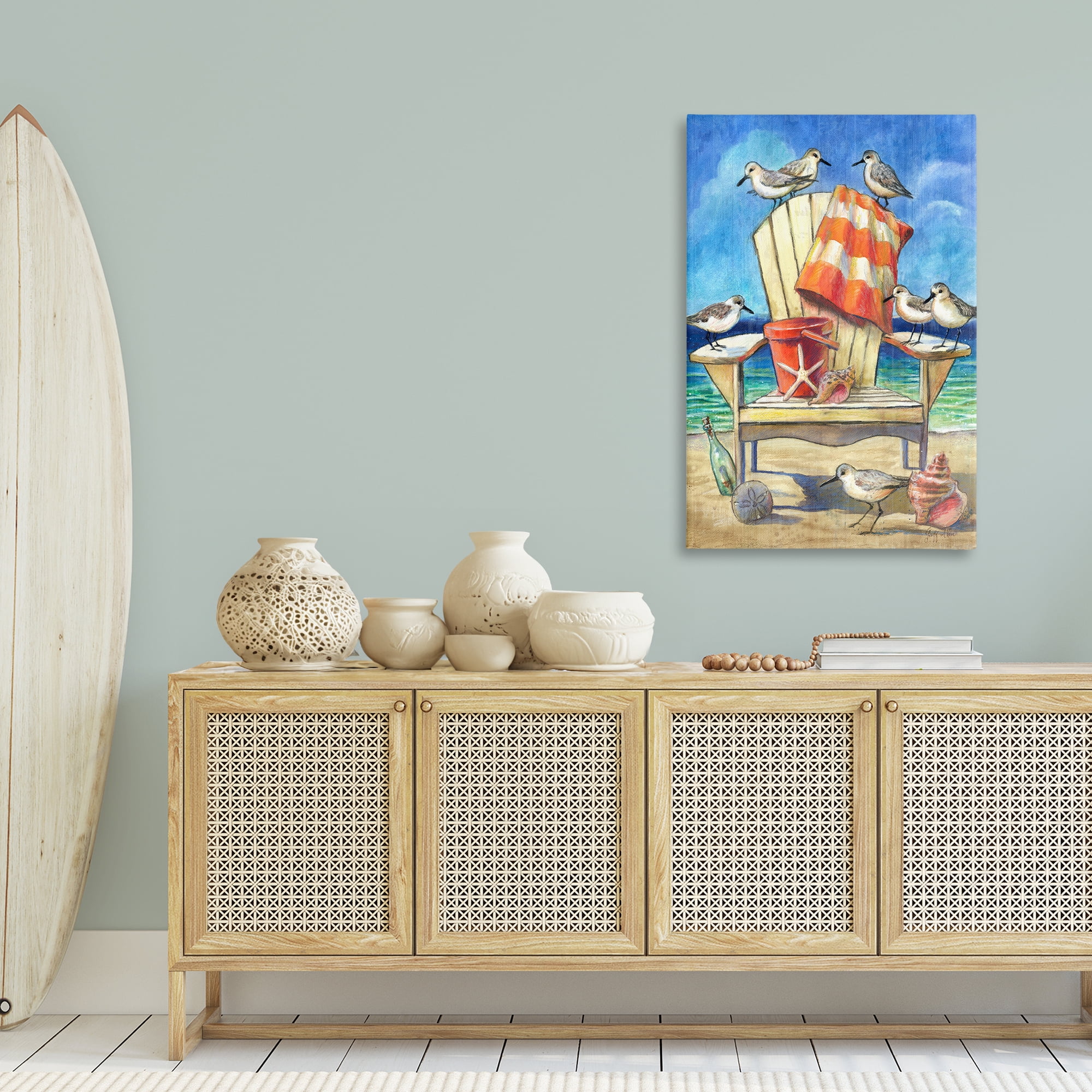 Stupell Industries Summer Beach Chair Seagulls Nautical & Beach Painting Wrapped Canvas Art Print Wall Art, 30 x 45