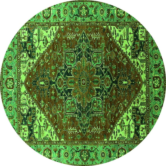Ahgly Company Indoor Round Oriental Green Industrial Area Rugs, 6' Round