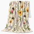 thumbnail image 2 of Bumblebee Wildflower Botanical, Peaceful Botanical Garden Scene, Warm Flannel Blanket for Sunroom and Reading Nook, Garden Lovers Housewarming Gift, Botanical Home Decor, 2 of 9