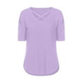 thumbnail image 5 of TIHLMK T Shirts for Women Purple Women Casual Short Sleeve Flared Sleeves V-Neck Solid Loose T-Shirt Blouse Tops Gift for Womens Tops, 5 of 7