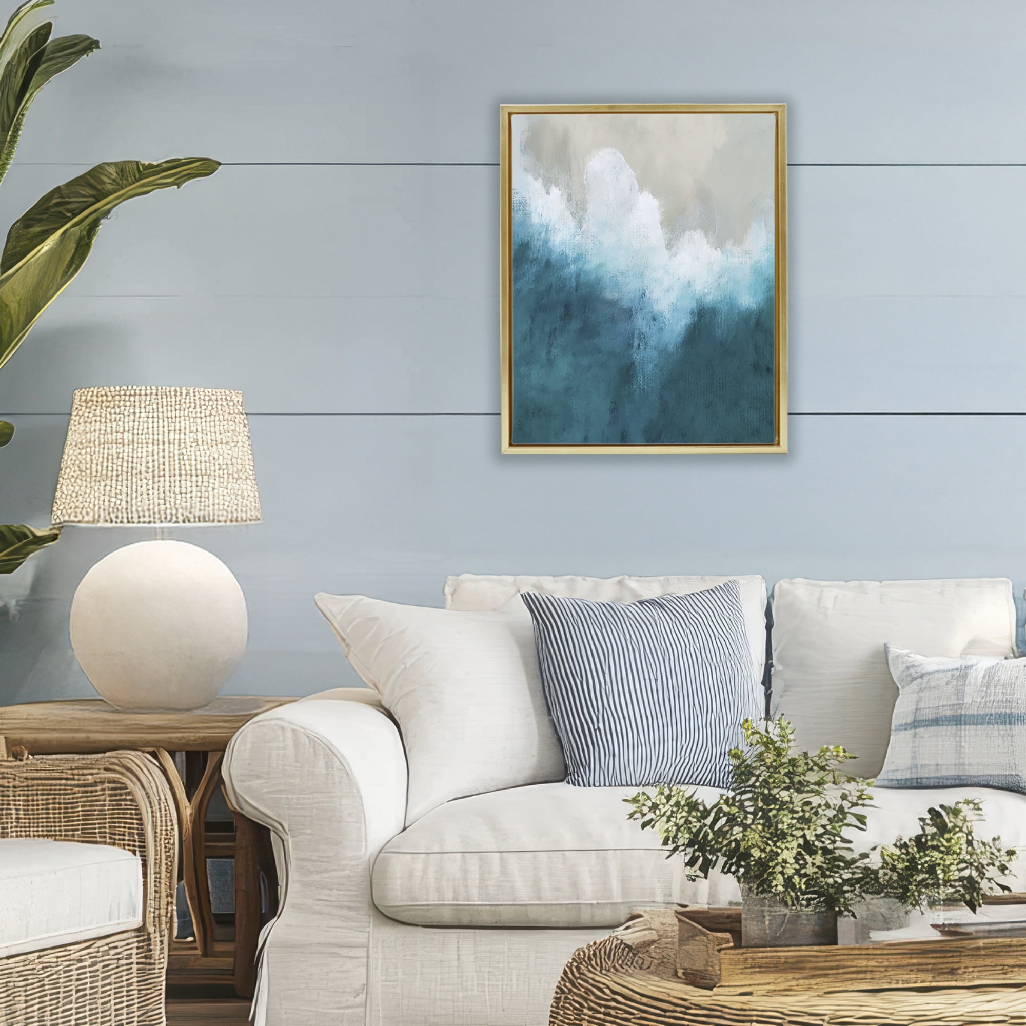 Stupell Industries Aerial Tide Abstraction Gold Framed Floater Canvas Wall Art, design by Denise Brown