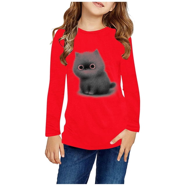 RXIRUCGD Chemises à Manches Longues pour Filles, Col Rond Mignon, Blouses Décontractées Élégantes (Rouge, Taille : 5 Ans)
