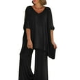 thumbnail image 2 of Women's 2 Piece Summer Set - Tie Waist V-Neck Cap Sleeve Top & Wide Leg Pants, Breathable Outfit, 2 of 4