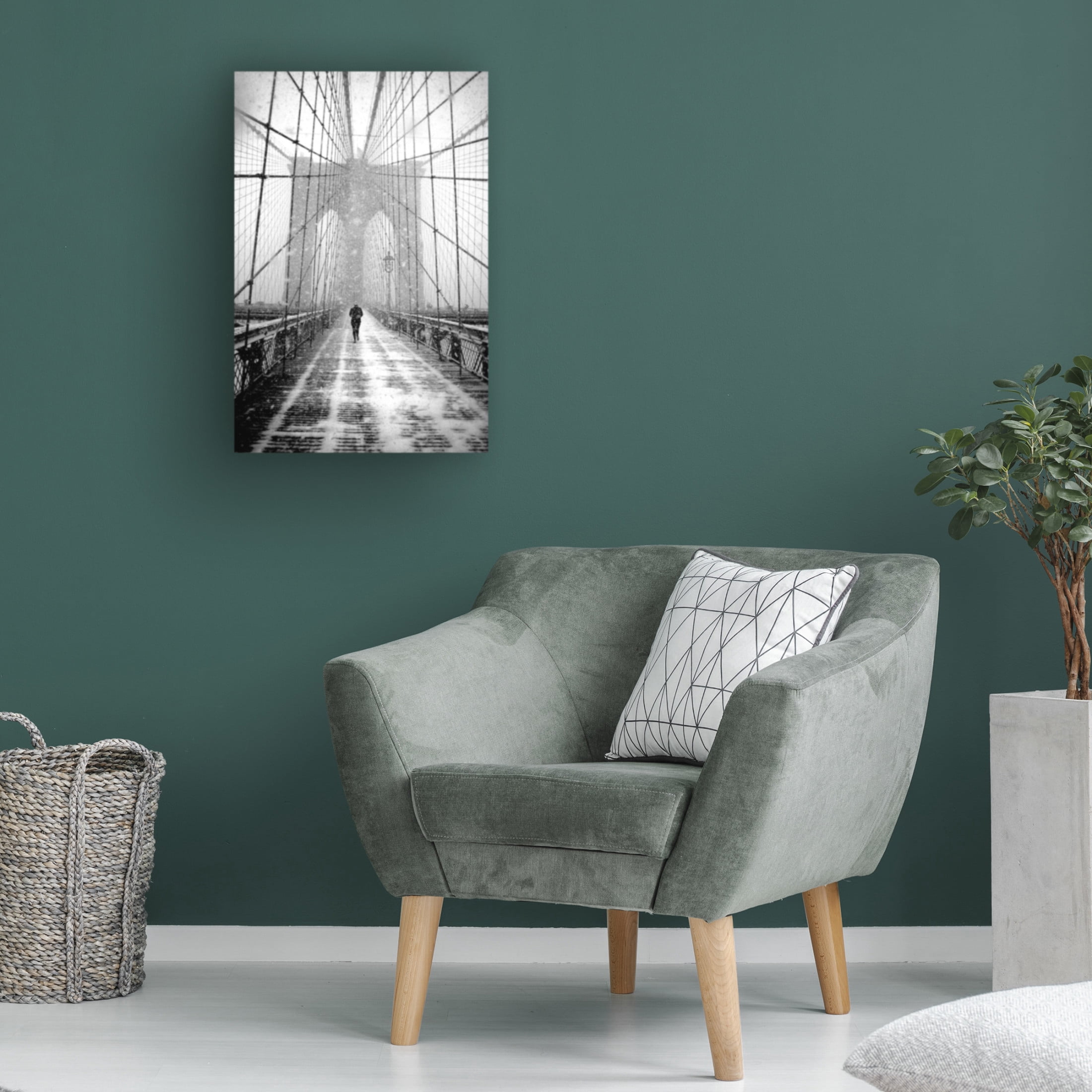 Canvas Wall Art - Martin Froyda 'New York Walker In Blizzard - Brooklyn Bridge' Wall Art for Living Room, Bedroom, or Office Décor by Trademark Fine Art - 22 x 32 Inches