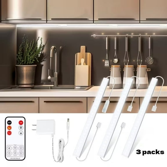Under Cabinet Lights Plug-in, 3 Pack x 12inch LED Under Cabinet Lighting, Dimmable Plug-in Light Bar for Desk, Under Kitchen Counter LED Lights,With remote control, Cold White 6500K