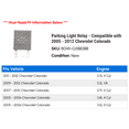 thumbnail image 2 of Parking Light Relay - Compatible with 2005 - 2012 Chevy Colorado 2006 2007 2008 2009 2010 2011, 2 of 2