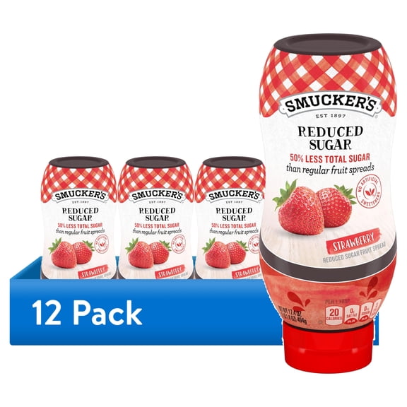 (12 pack) Smucker's Squeezable Reduced Sugar Strawberry Fruit Spread, 17.4 oz