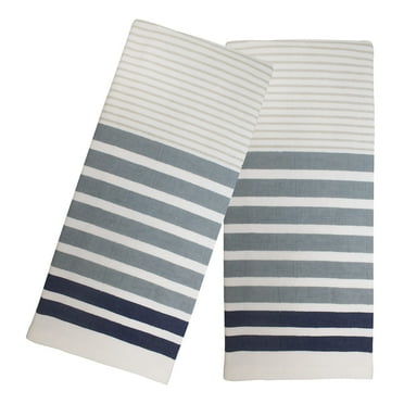 Popular Home 2-Piece Thin Stripes Fouta Kitchen Towel Set, Blue, 16x28 Inches