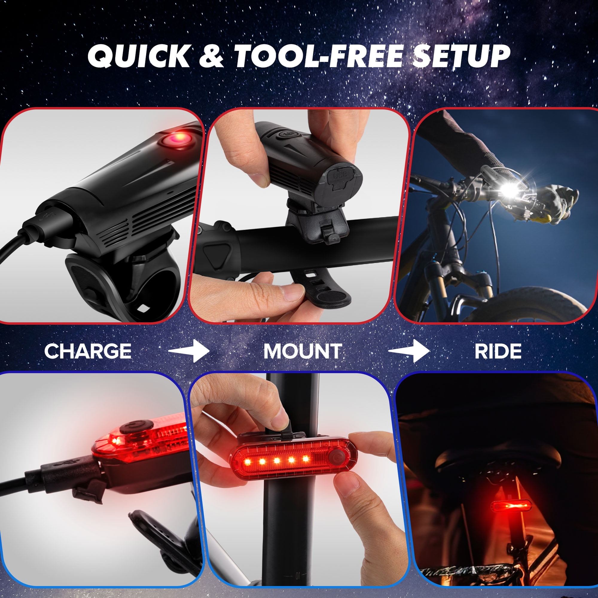 Bike Light Set Headlight, Tail Rear Light 1500 LM, Rechargeable Ultra Bright LED Night Cycling Accessories