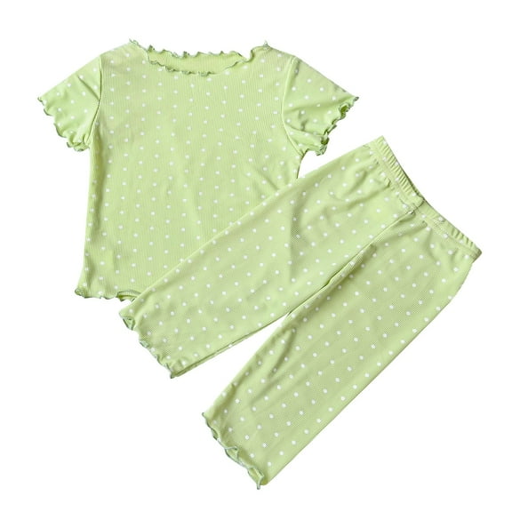 KAUOD Toddler Girls Polka Dot Summer Outfits Soft Short Sleeve Shirt Pants Set Lightweight Trendy Casual Comfy Clothes