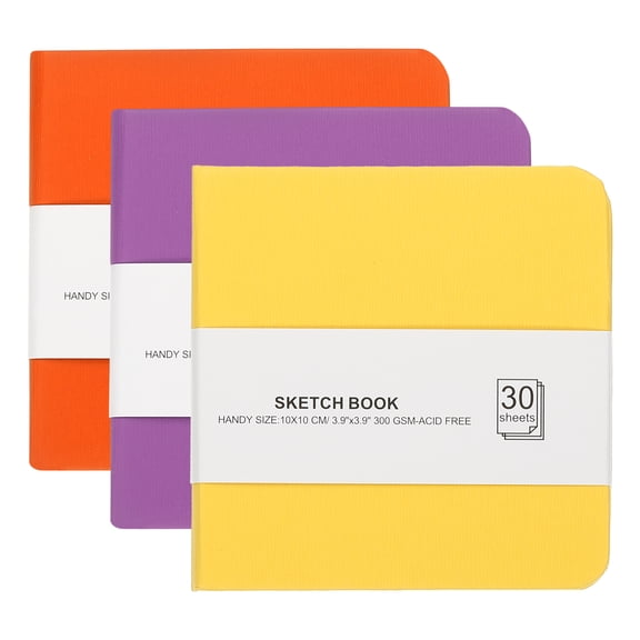 Uxcell 3Pcs 30 Sheet 300GSM/140lb Watercolor Sketchbook, Light Purple/Yellow/Orange