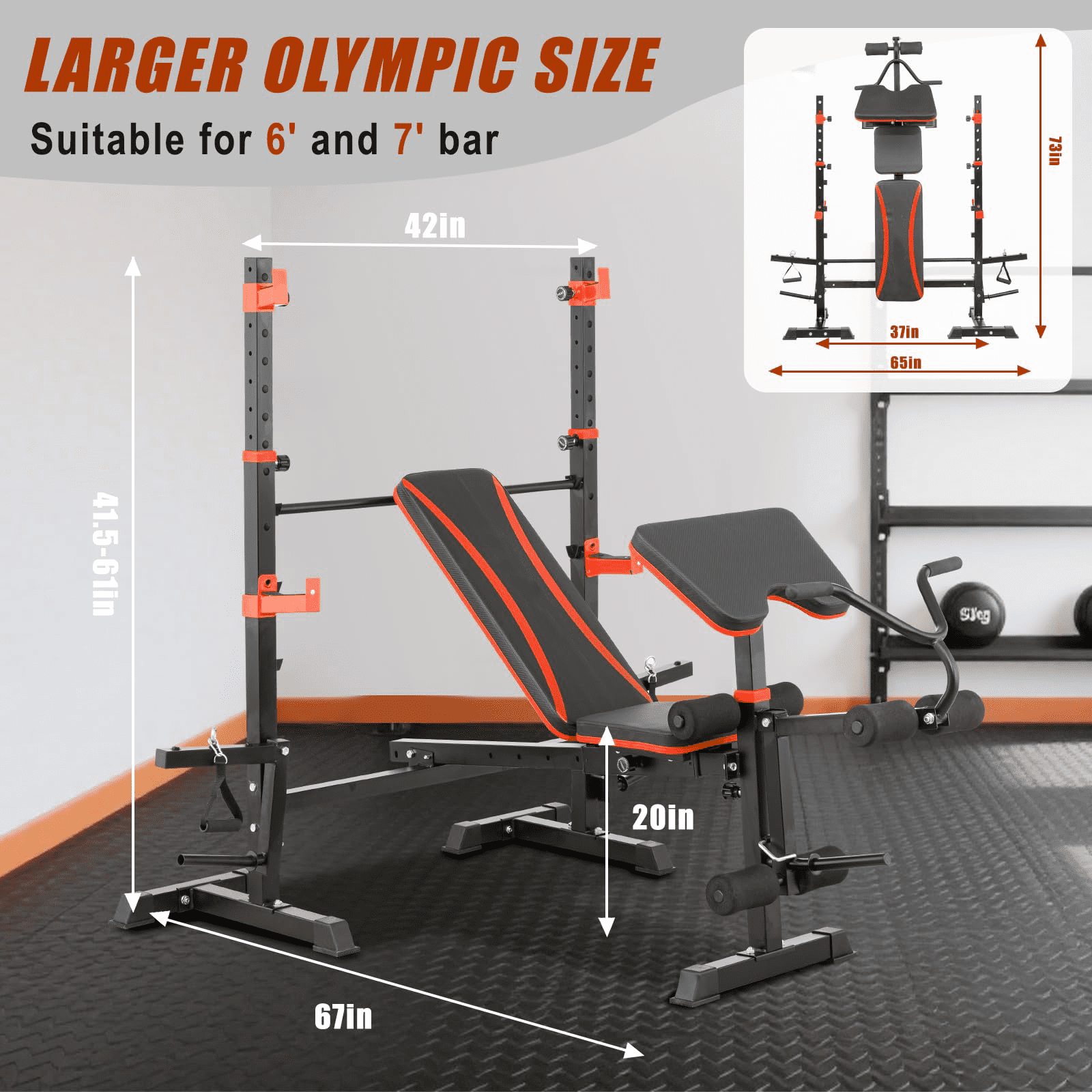 PUATUL 1500LB Olympic Weight Bench  with  (Leg Extension/Curl/Preacher Curl/Squat Rack)6-in-1 adjustable Workout Bench for Home Gym，foldable bench press set