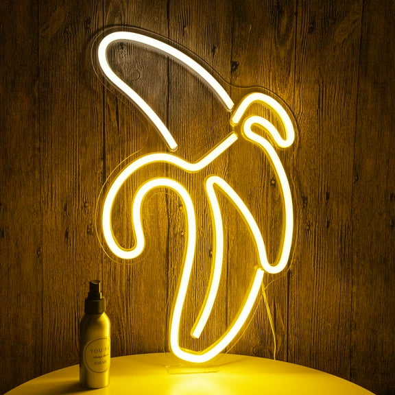 Rosnek 18.5'' x 12'' x 0.55'' LED Neon Light Sign with Motion - 'Banana' (Yellow/White)