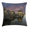 thumbnail image 1 of United States Throw Pillow Cushion Cover, Sunset over Nantucket Massachusetts Dramatic Sky Clouds Pond Houses, Decorative Square Accent Pillow Case, 18 X 18 Inches, Coral Blue Sepia, by Ambesonne, 1 of 2