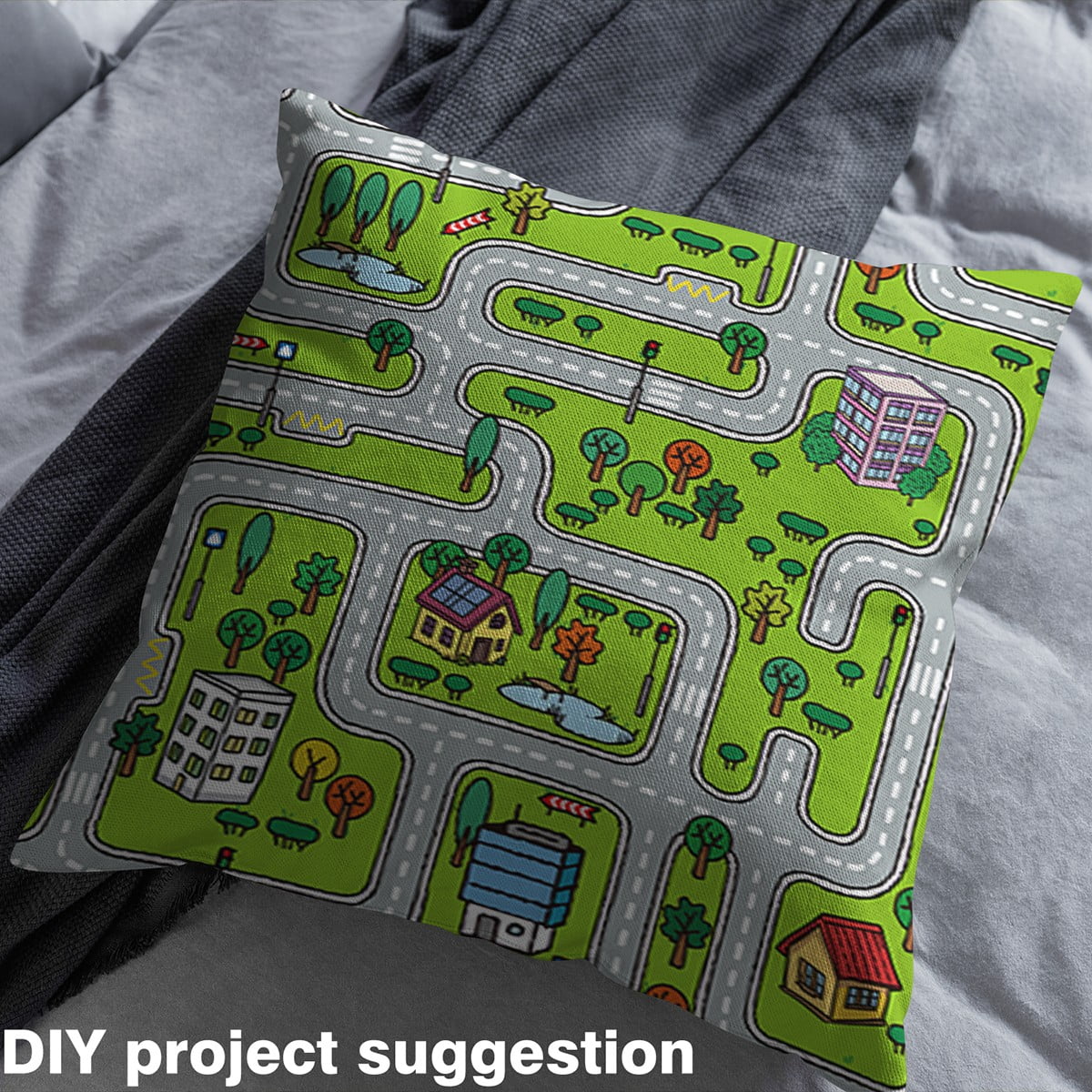 Homewish City Road Map Fabric by the Yard 3 Yard,Modern Desgin Sewing Fabric,Green Gray Room Decor Fabric by the Yard For Boys Girl,Breathable Home Decor