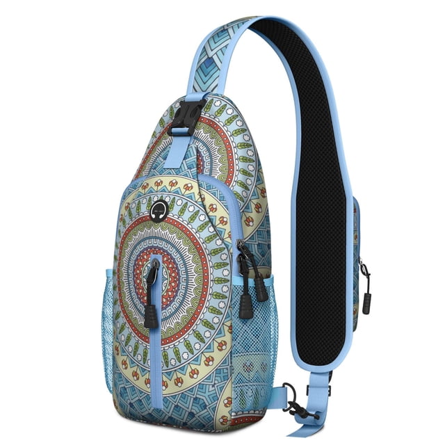 Zen Mandala Sling Backpack with Ethnic Inspired Symmetrical Pattern, Lightweight Durable Crossbody Daypack, Adjustable Strap, Multiple Compartments for Daily Use and Travel