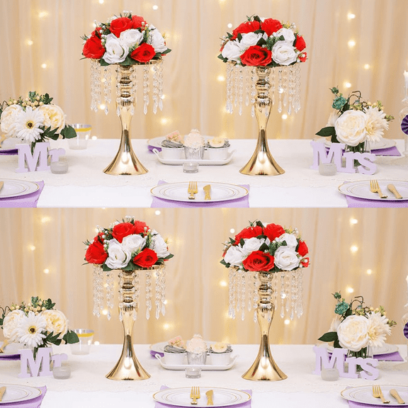 4pcs Gold Wedding Flower Stands for Tables Centerpieces, Metal Vases for Tabletop Flower Arrangement Stand Gift Party Anniversary Home Decor