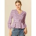 thumbnail image 3 of INSPIRE CHIC Women's Elegant Dots V Neck Smocked Ruffled Hem Peplum Top, 3 of 6