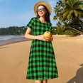 thumbnail image 4 of Goofa Buffalo Plaid Green Black Pattern Women Summer Short Sleeve Midi Dress with Pockets Casual Aline Flowy Tshirt Dress Vocation Beach Sundress, 4 of 6
