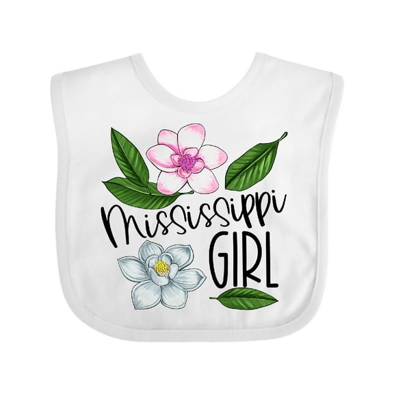 Inktastic Mississippi Girl Magnolia Flowers and Leaves Girls Baby Bib
